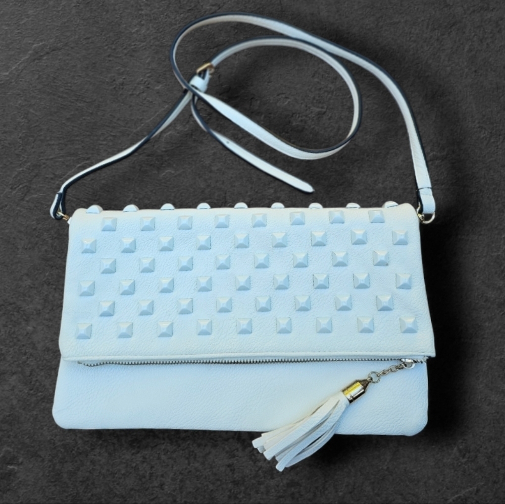 SR2 Sondra Roberts White Studded Bag/Clutch.